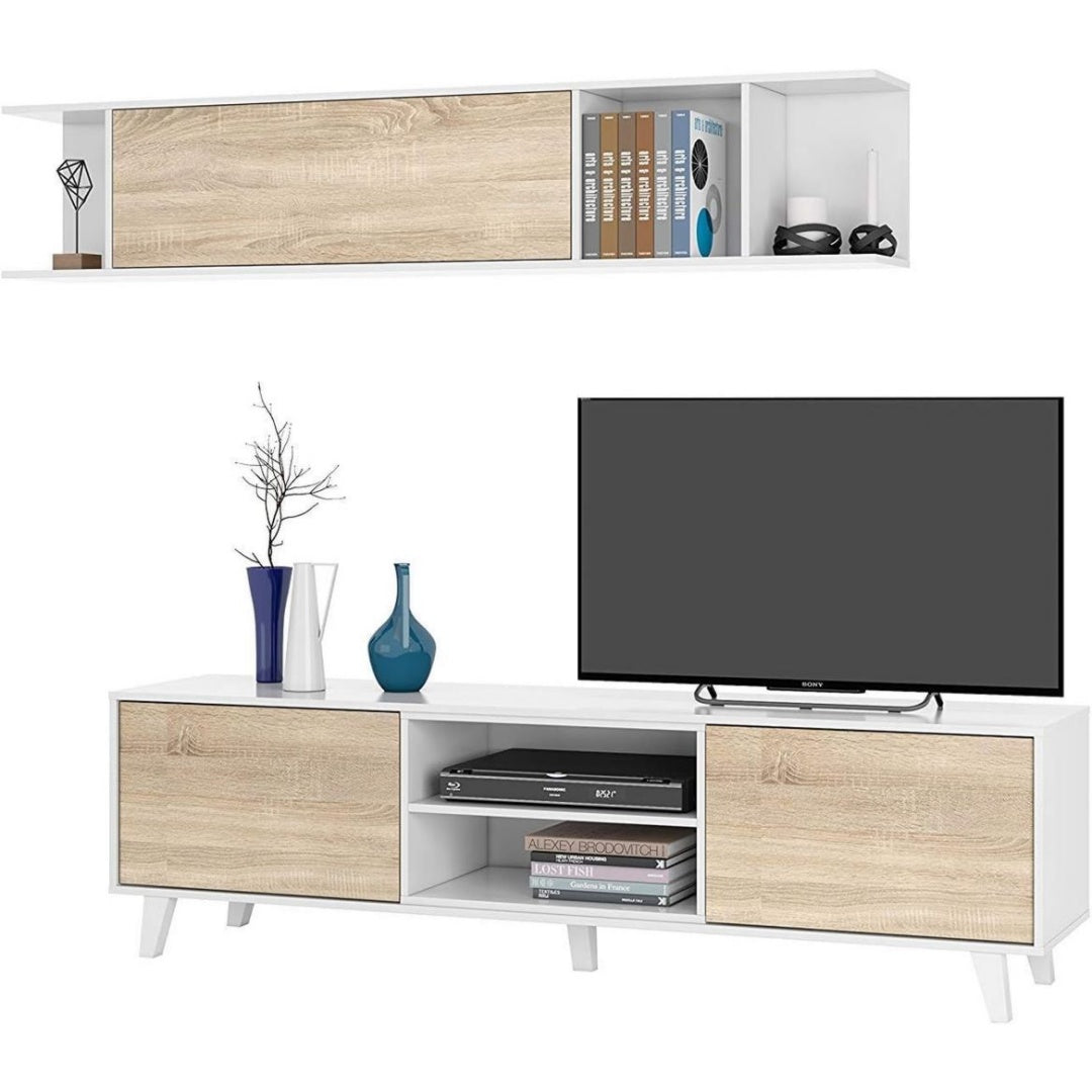 Meuble TV: L'ensemble salon Zaiken Plus se compose d'un meuble TV bas de 1